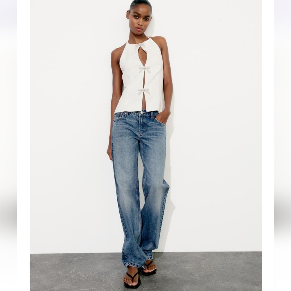 ZARA JEWEL BOW HALTER TOP SIZE M